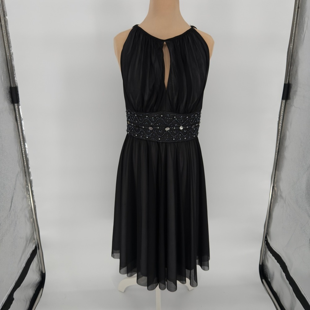 La Nouvelle‎ Renaissance Cocktail Dress Womens 6 Black LBD Beaded Keyhole